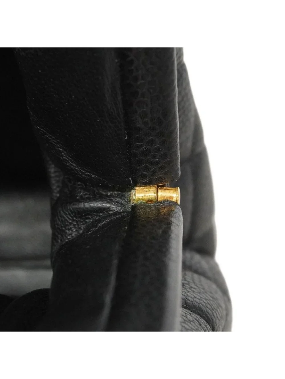Chanel Handbag Quilted Caviar Leather Black Gold